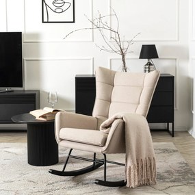Fotel Bujany na Biegunach Uszak Wypoczynkowy JACKSON Beżowy do Salonu Nowoczesny