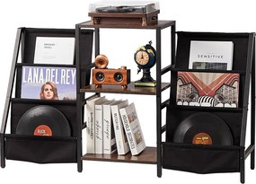 Meble DVD SucceBuy Stojak na Gramofon z 3 Poziomami z Metalu do 280 Albumów Czarny