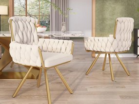 Zestaw 2 krzeseł obrotowych Velvet z podłokietnikami - złote metalowe nogi - beż