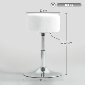 HOMCOM Stołek Barowy, Wyściełany z Metalową Ramą, Wygląd Kordu, Regulowana Wysokość, Obrotowy 360°, Biały