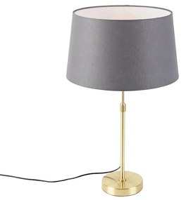 Lampa stołowa złota/mosiądz z szarym abażurem lnianym 35 cm - ParteWiejski/ Rustykalny / Vintage Oswietlenie wewnetrzne