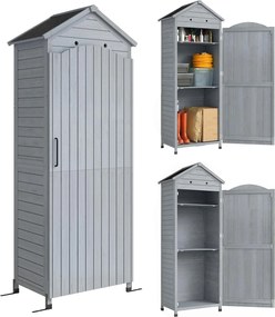 Outsunny Drewniany schowek ogrodowy, wysoki schowek na narzędzia z regulowanymi półkami, magnetyczne drzwi, galwanizowany dach, wentylacja | Aosom PL