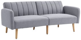 HOMCOM Sofa do spania, dwuosobowa sofa materiałowa, z funkcją spania, polyester stylizowany na len, drewno kauczukowe, 173 x 75 x 73 cm, szara