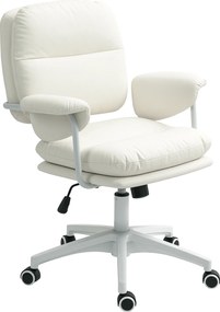 HOMCOM Regulowane krzesło biurowe z miękkimi poduszkami i pokryciem z ekoskóry, elastyczne kółka i funkcja przechylania, Biały
