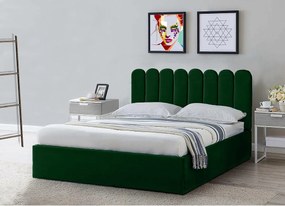 Tapicerowane łóżko Venezia 130x212x90 cm, powierzchnia spania 120x200 cm, schowek, podnośnik, tkanina Monolith zielony