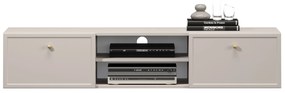 Szafka RTV wisząca Lorini 150 cm z szufladami - kaszmir / złote uchwyty