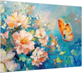 Obraz - Motyl i kwiaty, obraz olejny II. (70x50 cm)