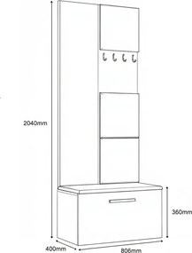 Masseno Garderoba MODULO 80,6/204/40 cm do Przedpokoju Nowoczesna Czarna