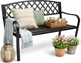 Czarna ławka z ażurowym oparciem do ogrodu Z3-D73