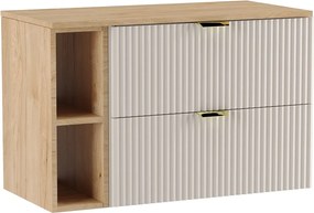 Szafka pod umywalkę WENA, z regałem, ryflowane fronty, Willy, 100x60x47 cm, Kaszmir/Orzech