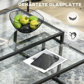 HOMCOM Zestaw 2 Stolików Kawowych Stalowe z Przezroczystym Blatem Nowoczesny Design Czarne 119x56x44.5 cm | Aosom PL