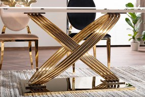 Stół glamour z ceramicznym blatem i złotą podstawą Hermes