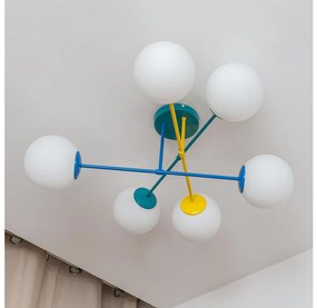 Lampa sufitowa natynkowa MOON 6xE27/15W/230V turkusowa/żółta/niebieska