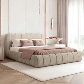 Łóżko Tapicerowane Slim 140x200 cm DAVEN z Pojemnikiem Beżowe Boucle Glamour