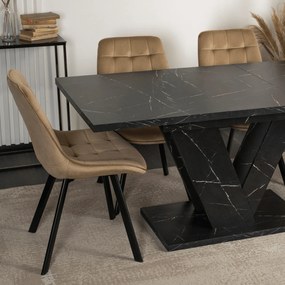 Stół Prostokątny Rozkładany CLARK 120-160 cm Czarny Marmur Glamour