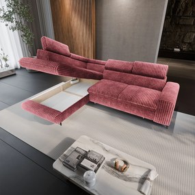 Masseno Narożnik VELISS z funkcją spania i pojemnikiem na pościel Rozkładana sofa do Salonu - Pudrowy róż, TILIA 62