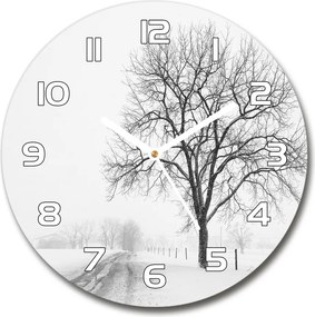 Zegar szklany na ścianę Drzewo zimą