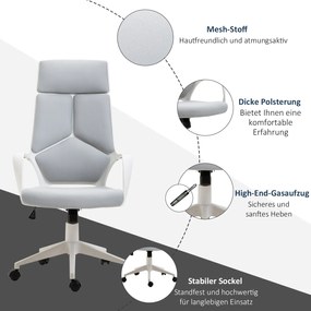 HOMCOM Ergonomiczne krzesło biurowe, tkanina siatkowa, regulacja wysokości, obrotowe, jezdne krzesło biurkowe, Szary+Biały