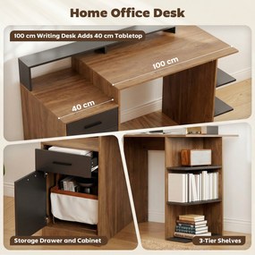 HOMCOM Biurko komputerowe z miejscem na przechowywanie i półkami, nowoczesne biurko do biura i gabinetu, 140 cm, dąb | Aosom PL