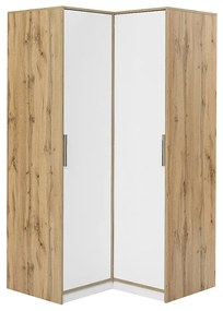 Szafa narożna 2-drzwiowa  – szer. 106 cm – Biało-jasny naturalny - LAMIKI