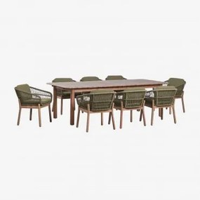 Zestaw Stołu Prostokątnego Rozsuwanego Duala 250-310x105 Cm I 8 Krzeseł Jadalnianych Z Drewna Akacjowego I Plecionej Liny Karvia - Sklum