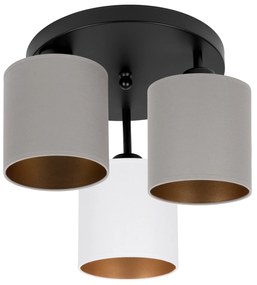 Lampa sufitowa czarna trzypunktowa z szaro-białymi abażurami C-3030SC-