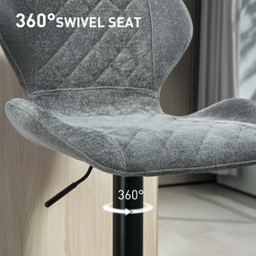 HOMCOM Hokery Barowe w Zestawie 2 szt., Regulowane Krzesła Kuchenne z Oparciem, Mechanizm Gazowy, Podnóżek, Obracane, Szary