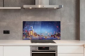 Panel szklany do Kuchni Zimowy Lampion w Śniegu