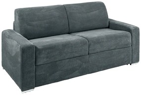 Kanapa 3-osobowa rozkładana typu express ze sztruksu w kolorze stalowego błękitu  - Miejsce do spania 140 cm - Materac 14 cm - CALITO