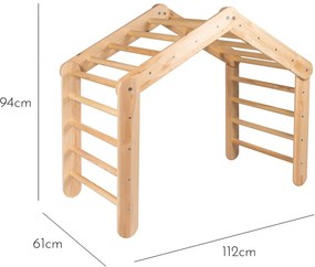 Duży domek z drabinką dla dzieci 112x61x94 cm składaną do pokoju. drewno, len, wiskoza, szaroniebieski domek, naturalna drabinka. - meowbaby®