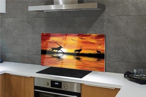 Panel szklany do Kuchni Ptaki nad Jeziorem o Zmierzchu