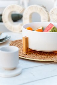 Miska na sałatkę, Ø 24 cm, ceramiczna na bambusowym stojaku