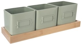 Orion Doniczki blaszane z podstawką Greenish, 37 x13,5 x 12 cm