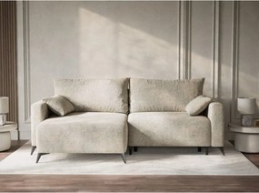 Beżowy rozkładany/ze schowkiem narożnik z tkaniny szenilowej (lewostronny/z szezlongiem) Leon – Maison de Rêve