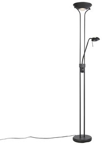 Lampa stojąca czarna z lampką do czytania, w tym LED i ściemniacz - Diva 2