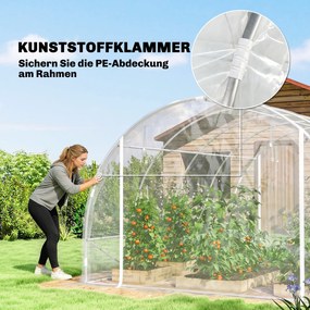 Outsunny Tunel foliowy (polytunnel), szklarnia z możliwością wejścia z ocynkowaną stalową ramą i odporną na UV pokrywą PE, przezroczysty | Aosom PL