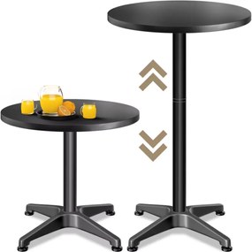 Casaria Regulowany aluminiowy stół barowy NERO Ø60 cm, czarny