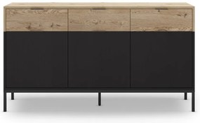Czarna niska komoda w dekorze dębu 150x80 cm Marion – Marckeric