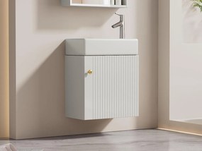 Wisząca szafka łazienkowa z rowkowanym frontem z kwadratową umywalką - 46 cm - Biała (bateria nie wchodzi w skład zestawu)