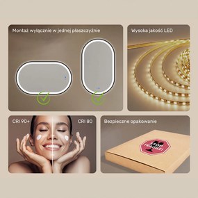 Owalne lustro z podświetleniem LED w czarnej aluminiowej ramie