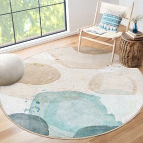 Niebiesko-beżowy okrągły dywan odpowiedni do prania ø 80 cm Puddle – Mila Home