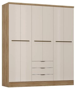 Szafa 6-drzwiowa z 3 szufladami - szer. 180 cm - Beżowy i naturalny - PEROLI