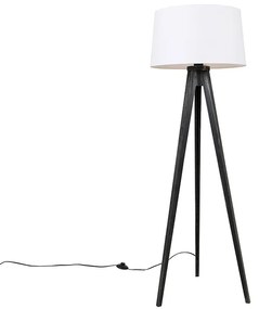 Statyw czarny z abażurem z lnu białym 45 cm - Tripod Classic klasyczny/Antyczny Oswietlenie wewnetrzne
