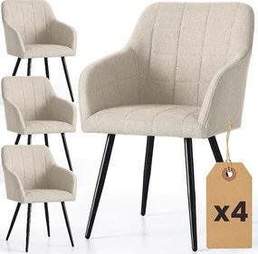 4x Krzesło tapicerowane z przeszyciami kwadratowymi Beżowe LUXANO Czarne nogi tkanina Lumos