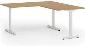 Narożne biurko PRIMO BETA L, 160x180 cm, L/P, biała podstawa, buk