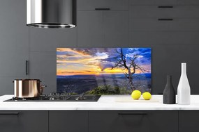 Panel Szklany do Kuchni Sylwetka Drzewa o Zachodzie