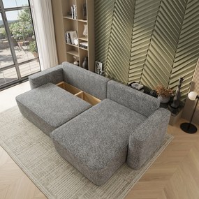 Masseno Narożnik BELARO z funkcją spania i pojemnikiem na pościel Narozniki L, Rozkładana sofa - Jasnoszary, BELLA 65