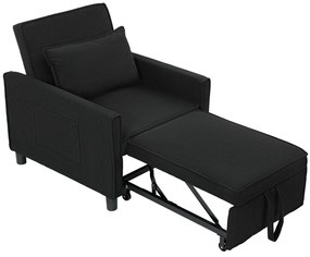 HOMCOM Rozkładany fotel, regulowany, 3 pozycje, Pokrycie z sztruksu, do 120 kg, Czarny