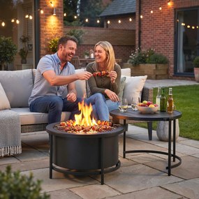 Outsunny Palenisko 66 x 63 x 41 cm Okrągłe miejsce na ognisko z rusztem, pogrzebaczem, pokrywą, stojakiem, czarne | Aosom PL