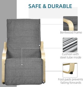 HOMCOM Fotel Akcentowy, Fotel Relaksacyjny z Regulowaną Podnóżką, Ramą z Drewna Brzozowego, do 120 kg, 66,5 x 94 x 100 cm, Szary